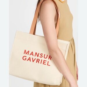 Mansur Gavriel Beige and Red Logo Tote